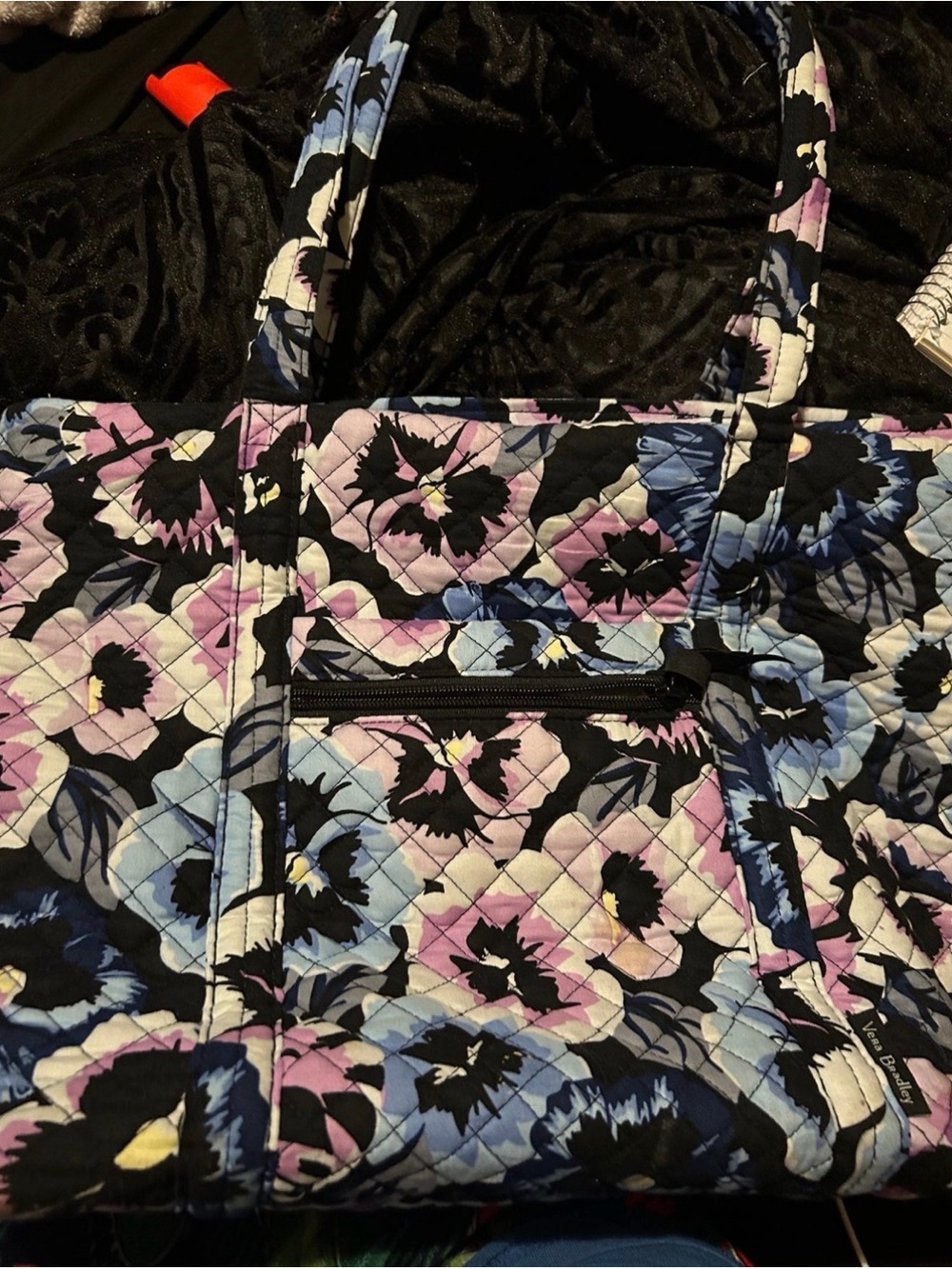 Vera Bradley Quilted Floral Tote in Black, Pink, Blue, White